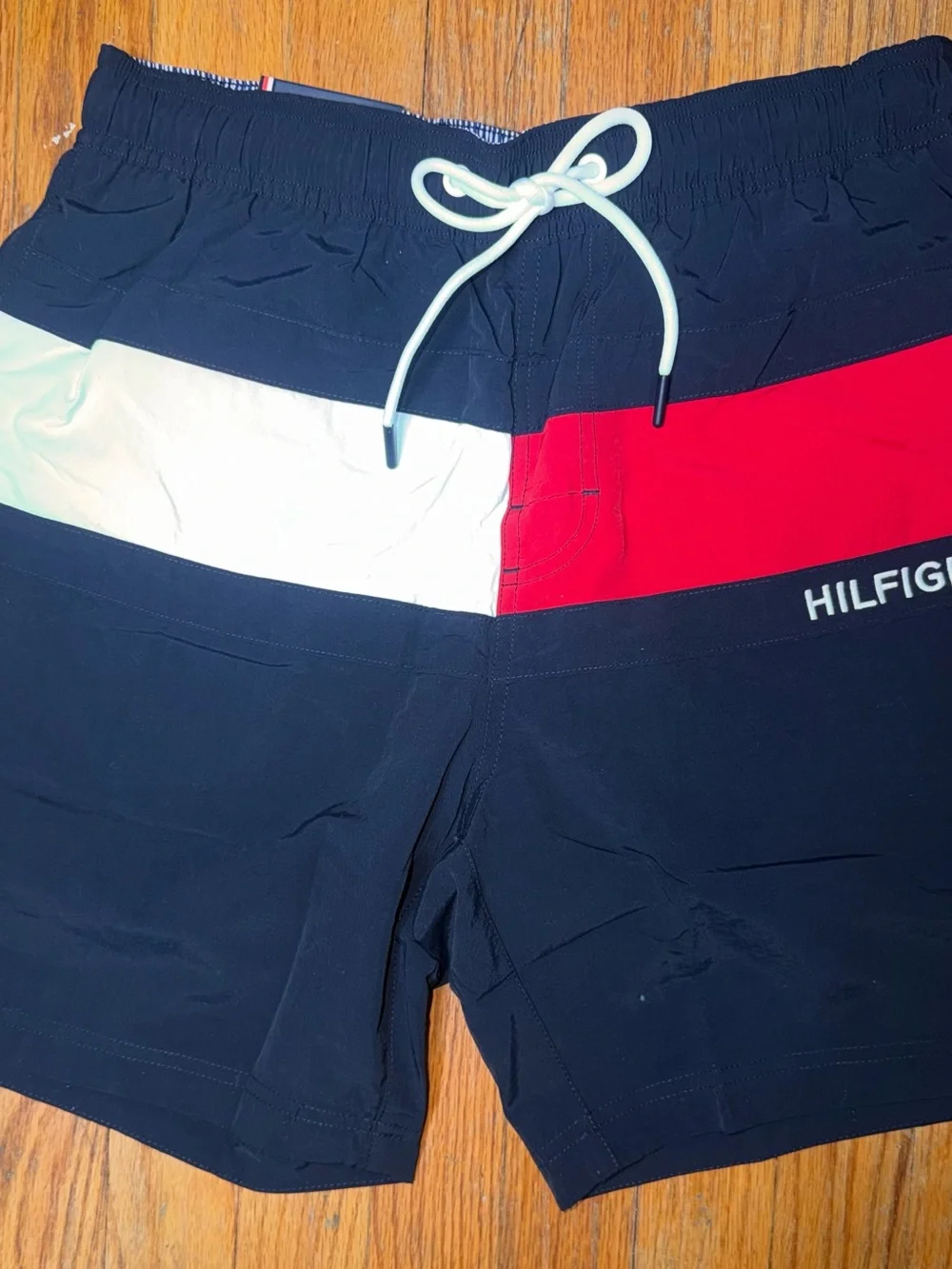 Tommy Hilfiger Men's Navy, Red & White Colorblock Athletic Shorts